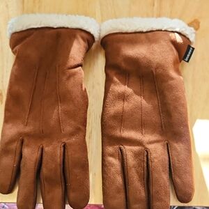 Isotoner Brown Suede Gloves with Sherpa Lining